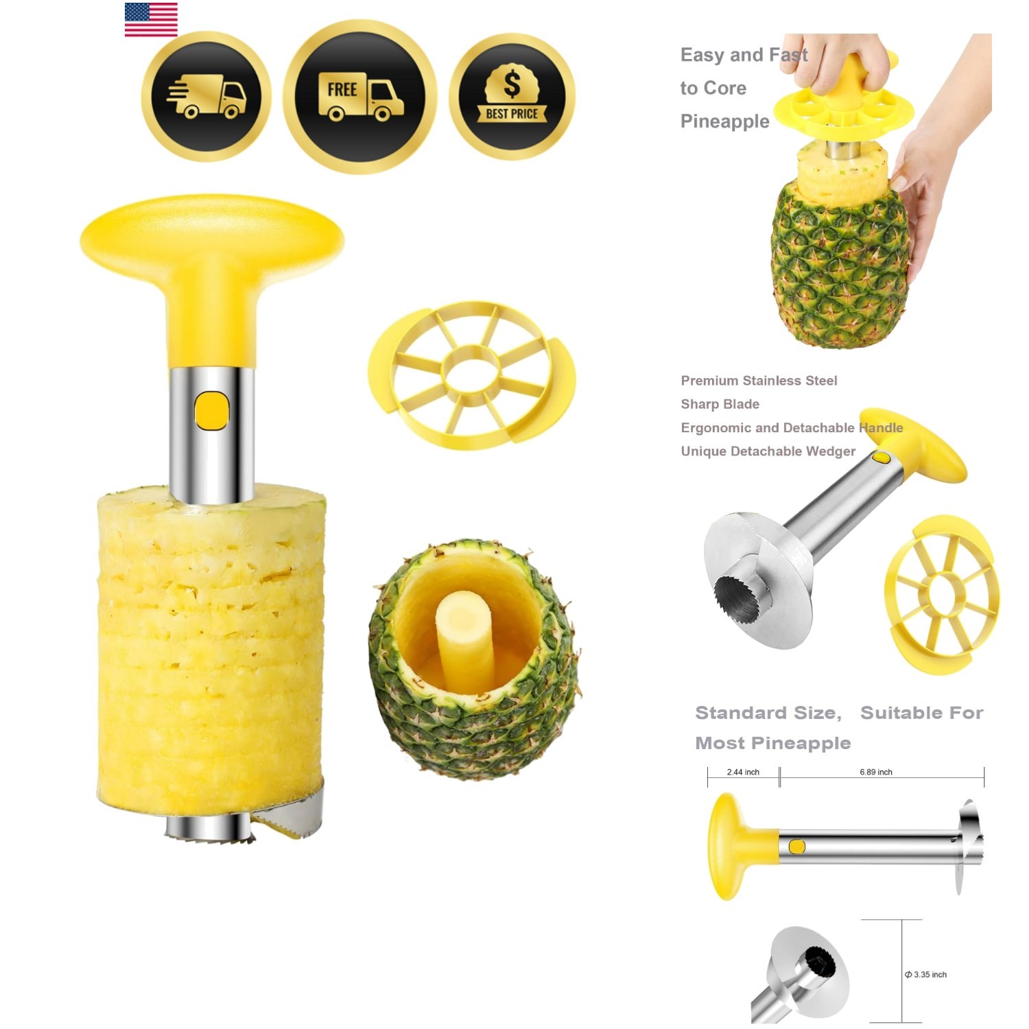 Easy Kitchen Tool Stainless Steel Fruit Pineapple Peeler Corer Slicer Cutter