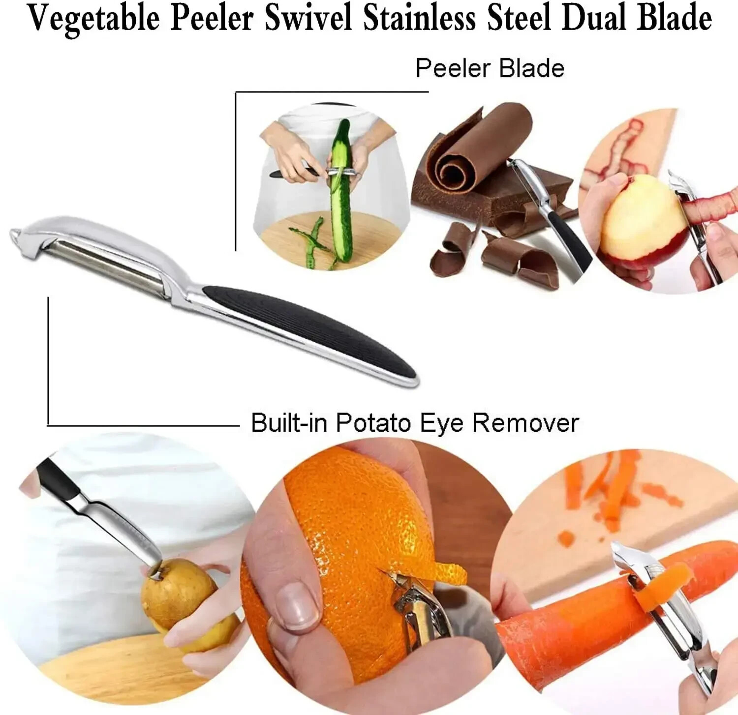 2 Stainless Steel Vegetable Fruit Peeler Set-Non-Slip Safe Handle Potato Peeler