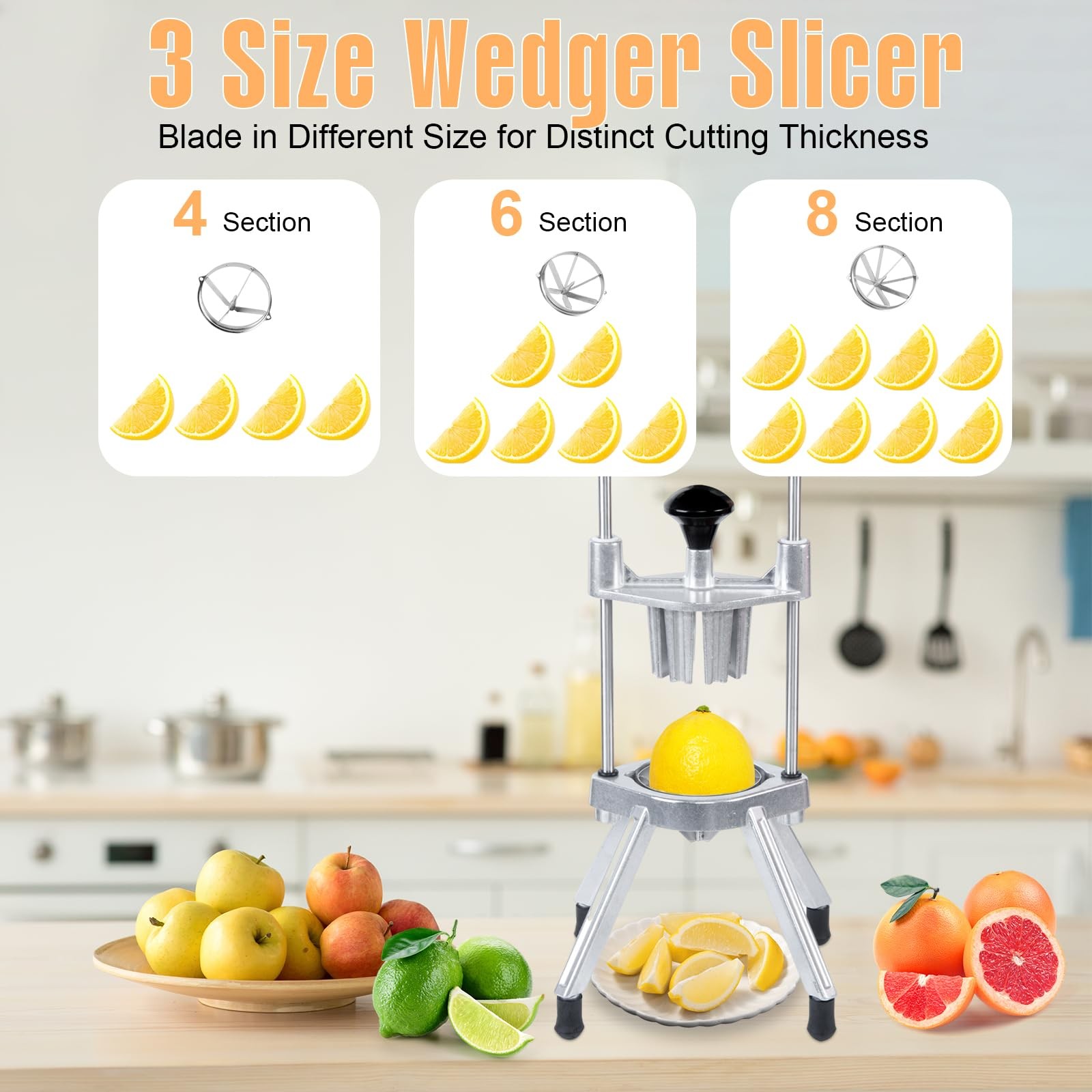 BotaBay Commercial Lemon Cutter, 4/6/8Section Stainless Steel Fruit Slicer wi…