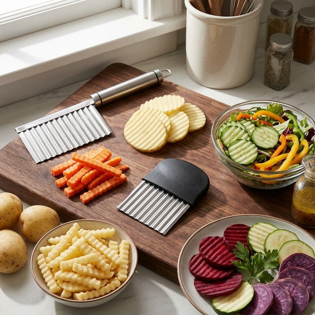 2Pcs Stainless Steel Wavy Crinkle Cutters Potato Vegetable Slicer Set
