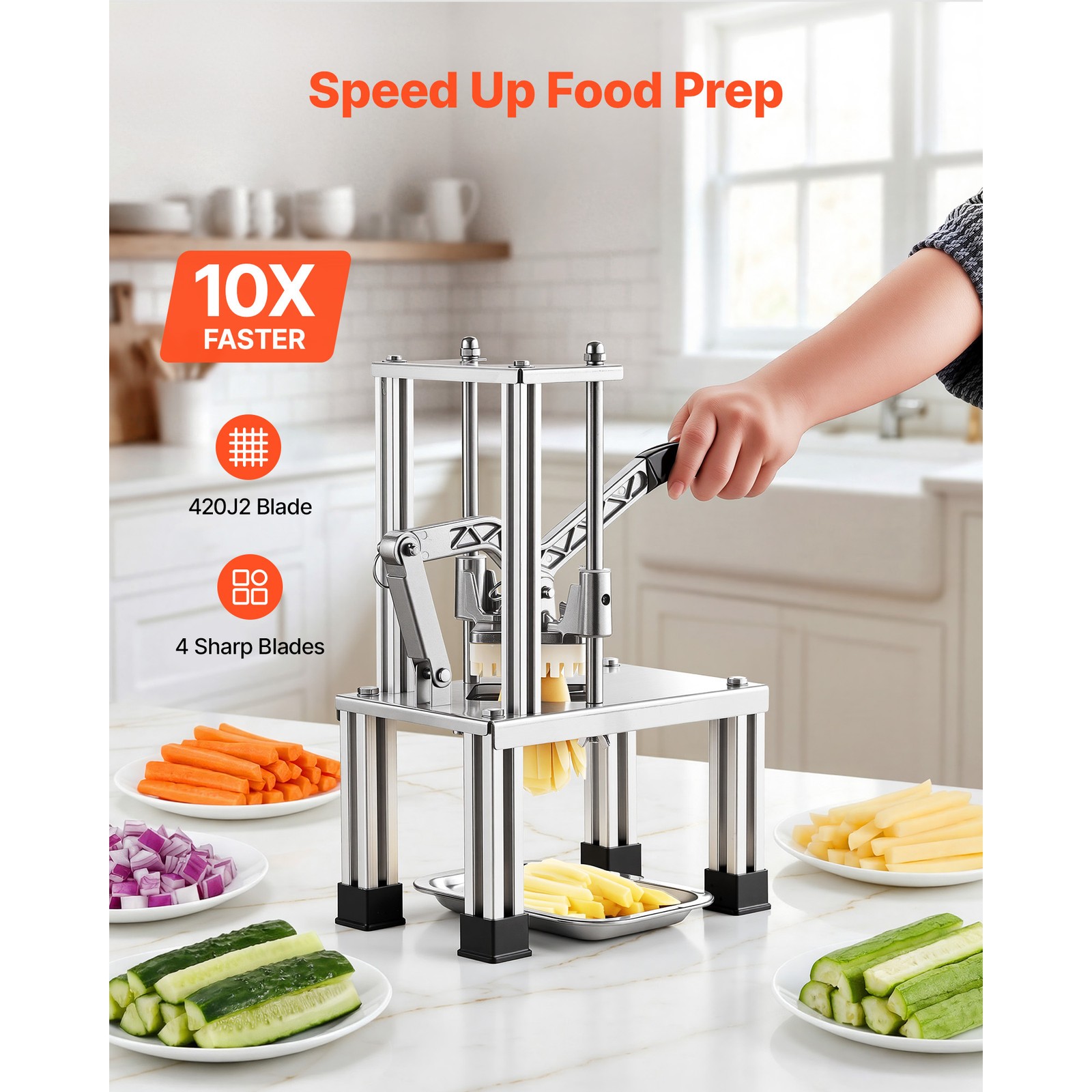 Uimoso Commercial French Fry Cutter with 4 Interchangeable Blades for Vegetables