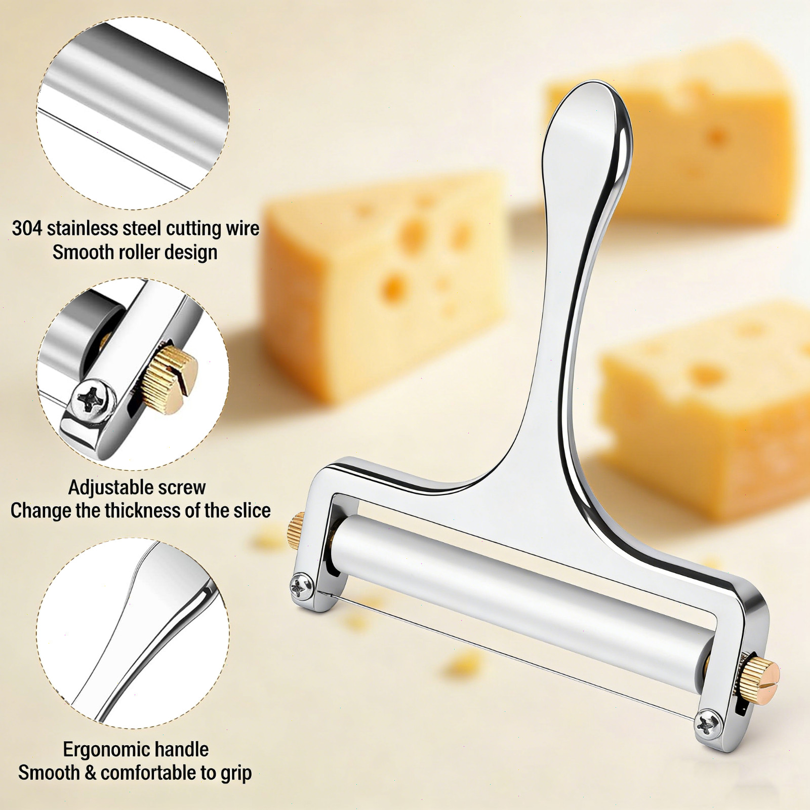 Stainless Steel Cheese Slicer Adjustable Thickness Wire Cheese Cutter Perfectly