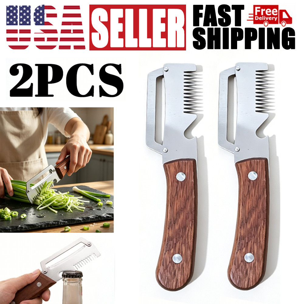 2 PCS 3-in-1 Multifunctional Vegetable Peeler with Wooden Handle,Julienne Slicer