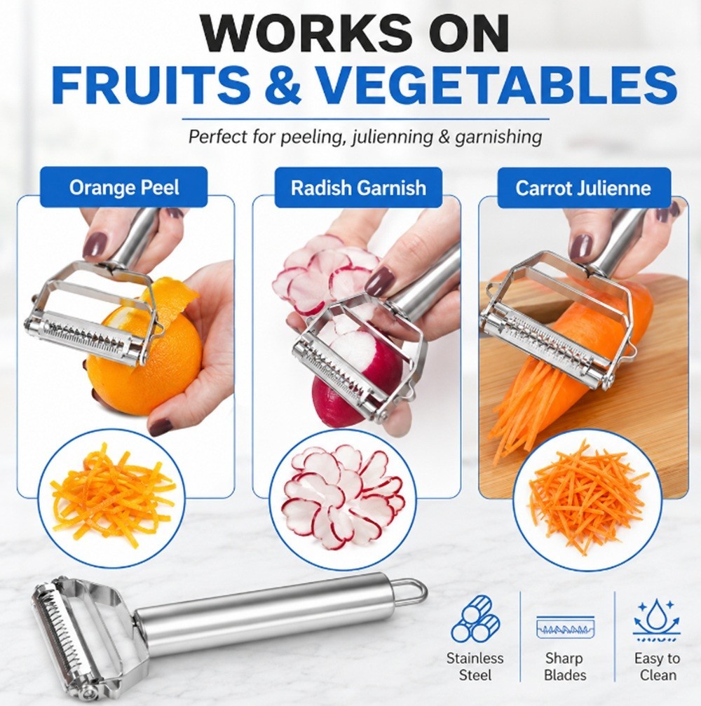 Stainless Steel Dual-Blade Vegetable Peeler & Julienne Slicer for Fruit & Veggie
