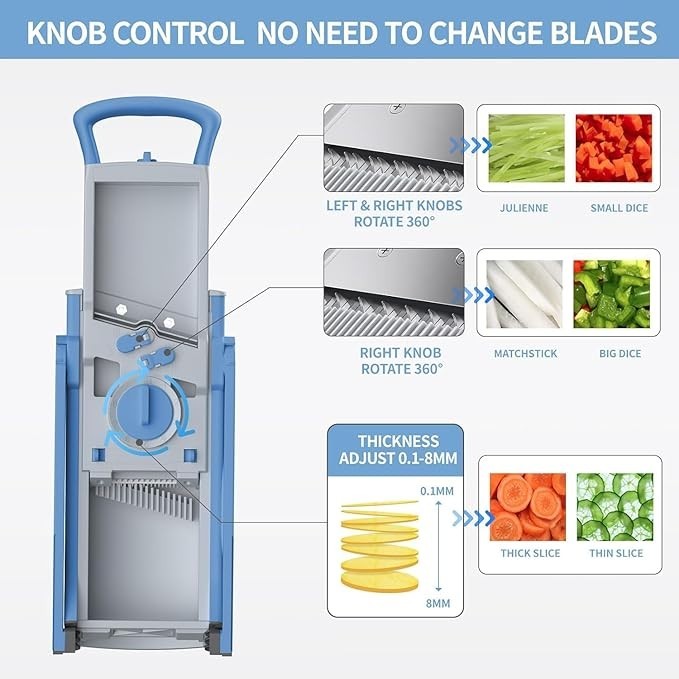Upgrade Safe Mandoline Slicer for Kitchen, 5-in-1 Vegetable Chopper & Potato Sli