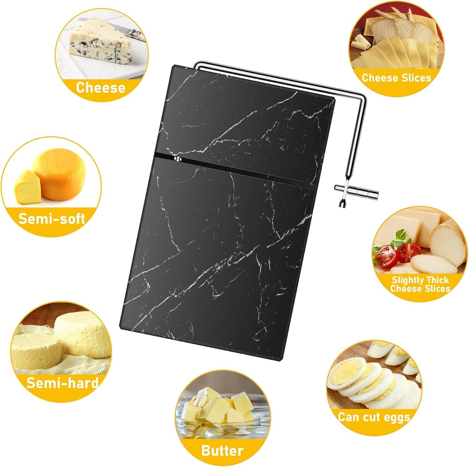 Cheese Slicer Cheese Cutter Marble Board Kitchen Tool with 5 Replacement Wires