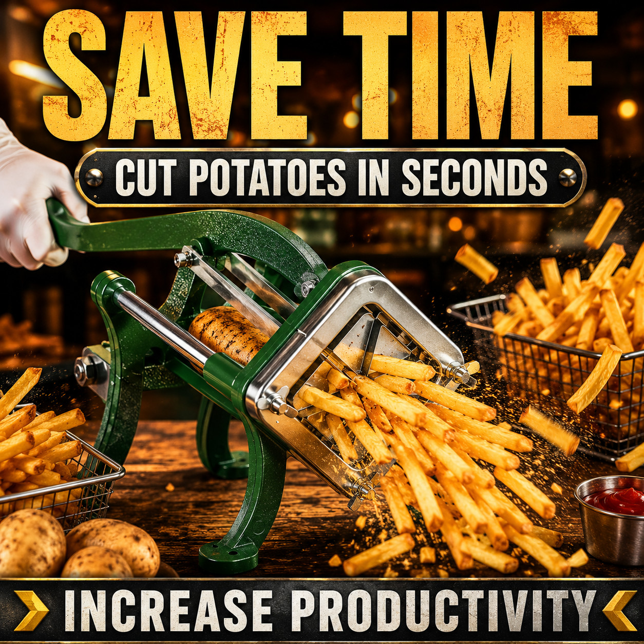 Commercial 6-Wedge Potato Cutter Cast Iron French Fry Slicer Wall Mount