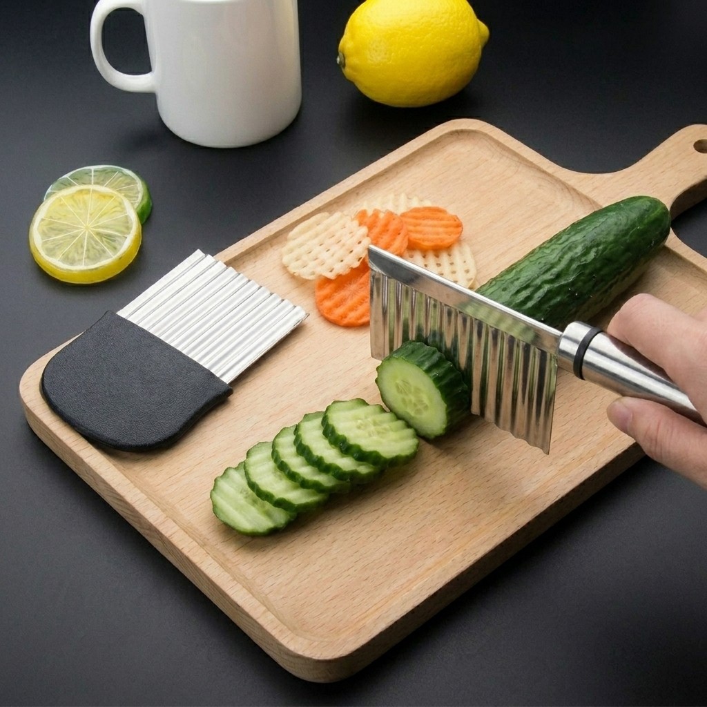 2Pcs Stainless Steel Wavy Crinkle Cutters Potato Vegetable Slicer Set
