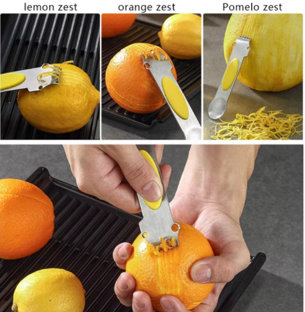 3-in-1 Lemon Zester Grater – Stainless Steel Citrus Peeler, Kitchen Tool w Knife