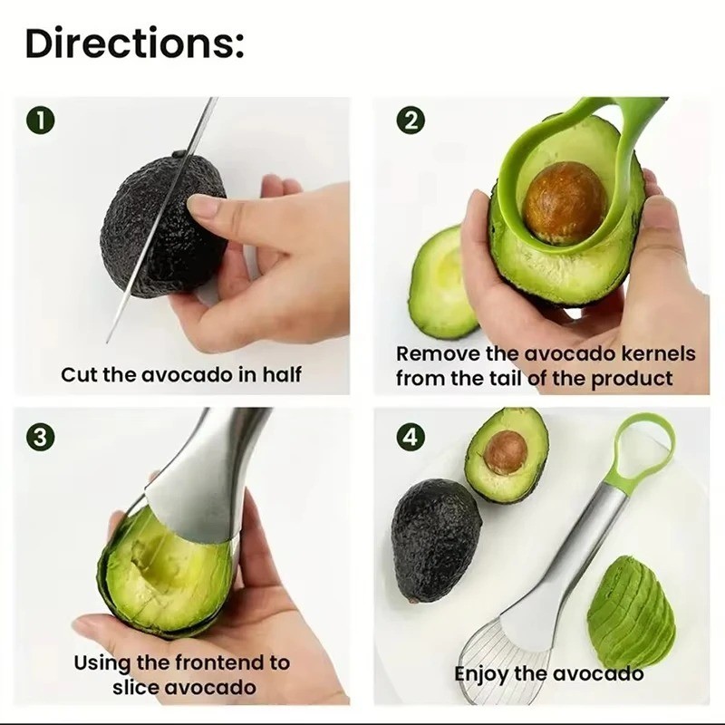 2-in-1 Stainless Steel Avocado Slicer Cutter Peeler Fruit Kitchen Tool