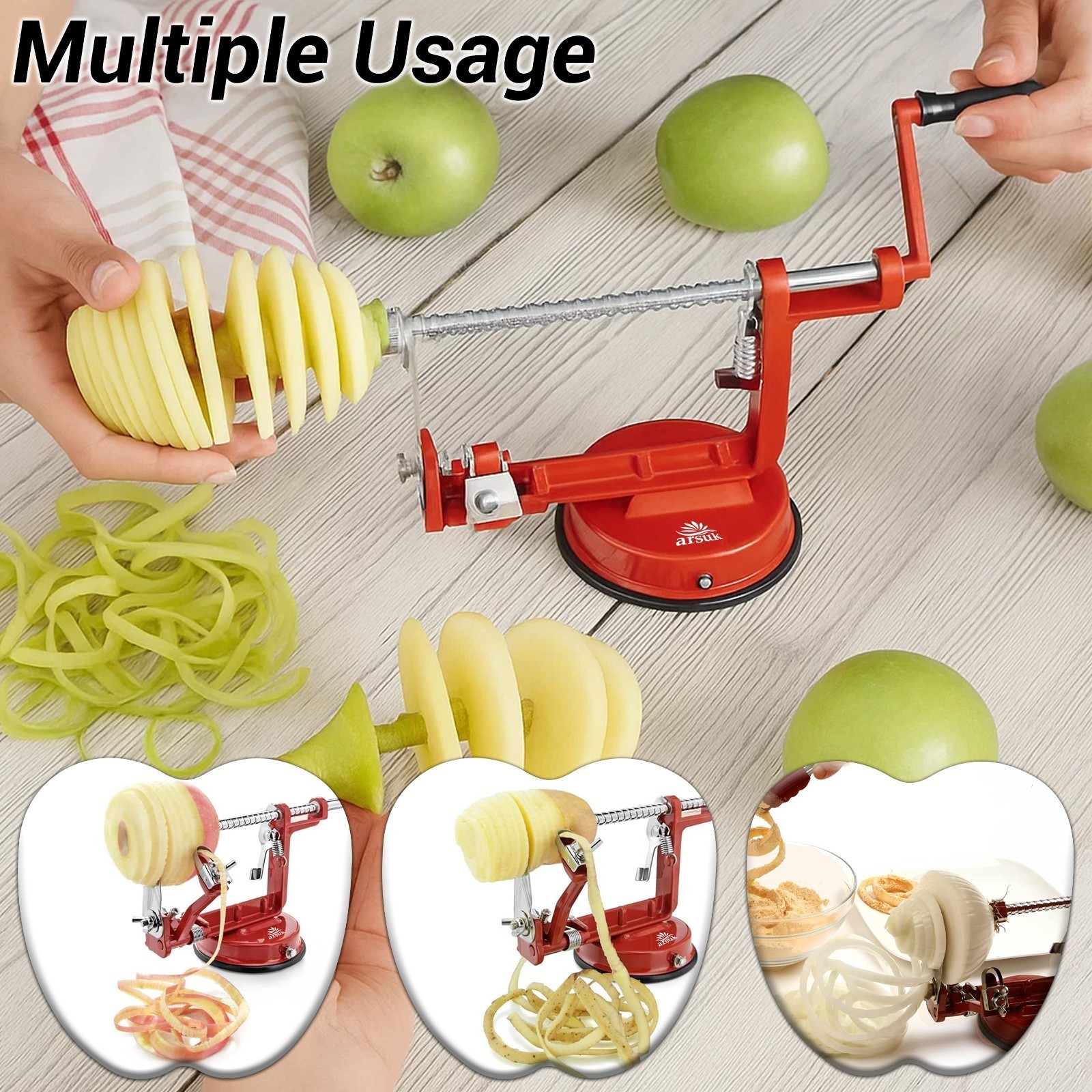 3 in 1 Heavy Duty Fruit Peeler Apple Peeler Corer Slicer Potato w/ Suction Base
