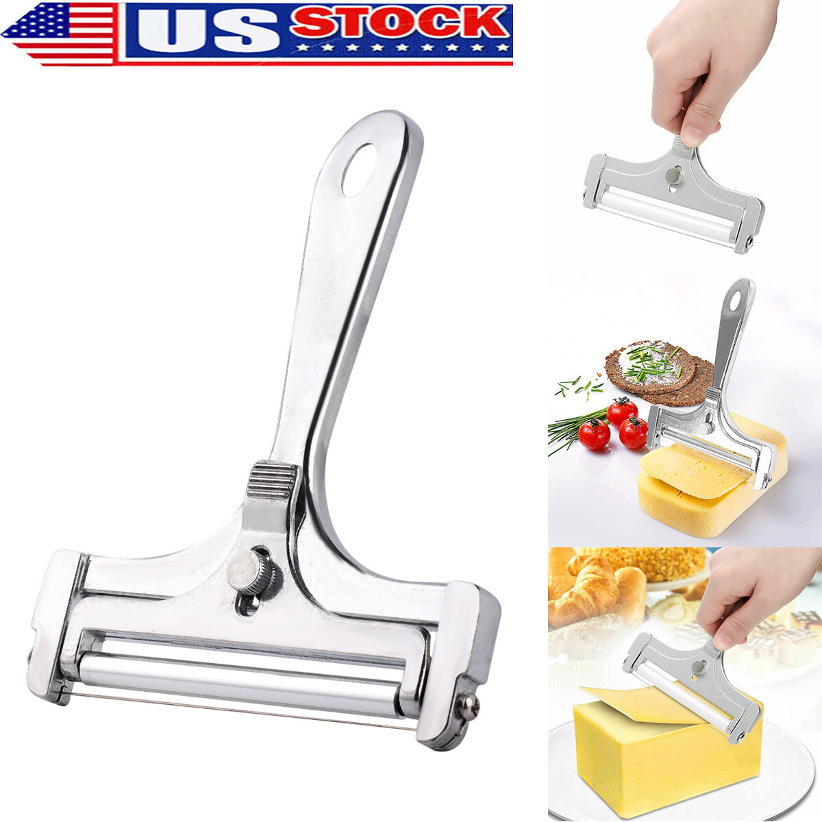 Stainless Steel Cheese Slicer Perfectly Adjustable Thickness Wire Cheese Cutter