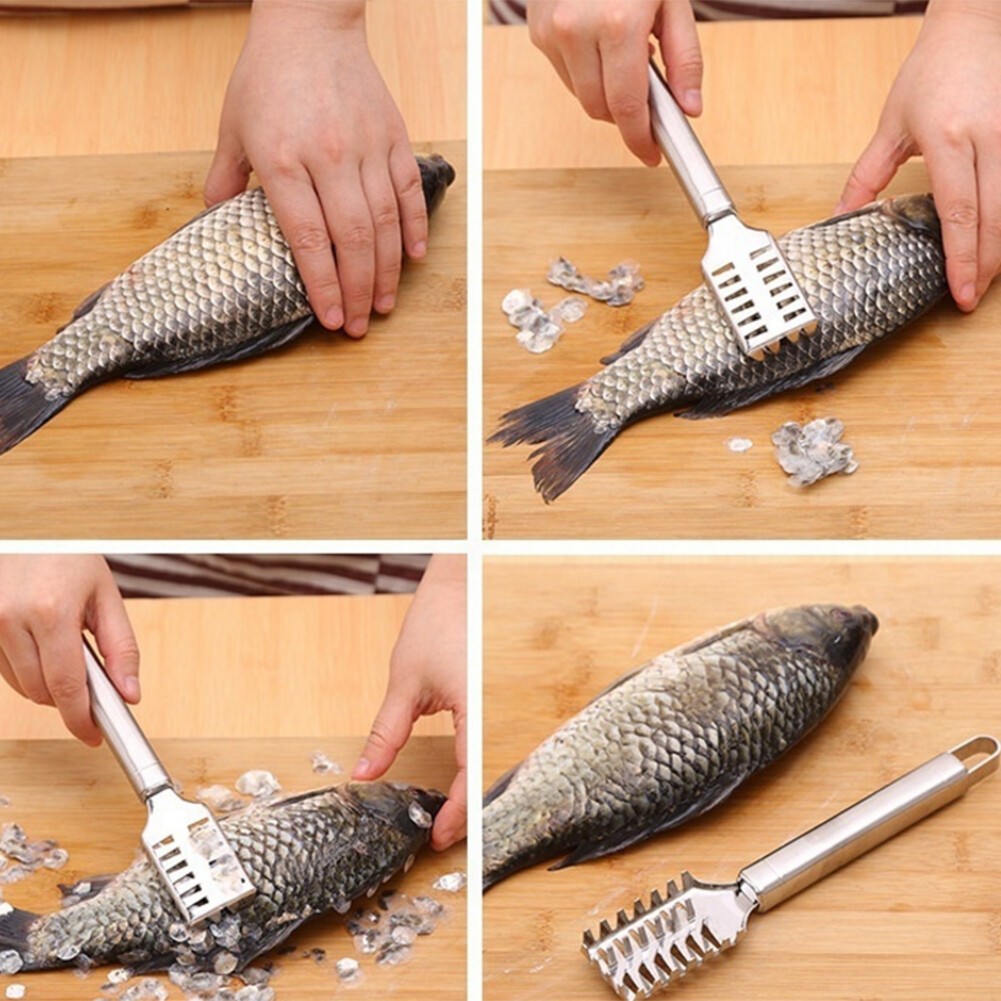 Fish Skin Remover Stainless Steel Scaler Brush Non slip Handle Seafood Tool
