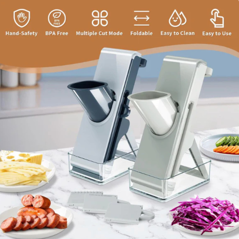 4-in-1 Adjustable Mandoline Slicer – Stainless Steel Vegetable Cutter & Safe Foo