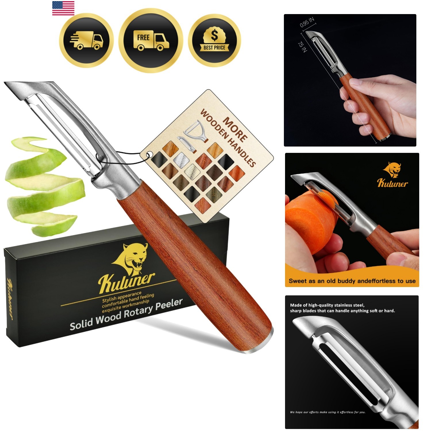 Kitchen Peeler Stainless Steel Fruit Vegetable Peeler with Wood Handle