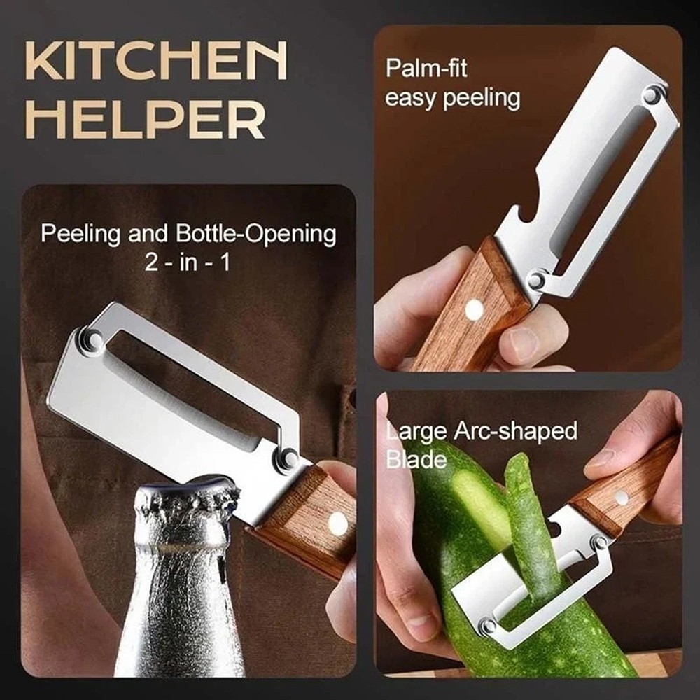 1-5PCS Stainless Steel Peeler with Wooden Handle – Fruit & Vegetable Slicer-NEW