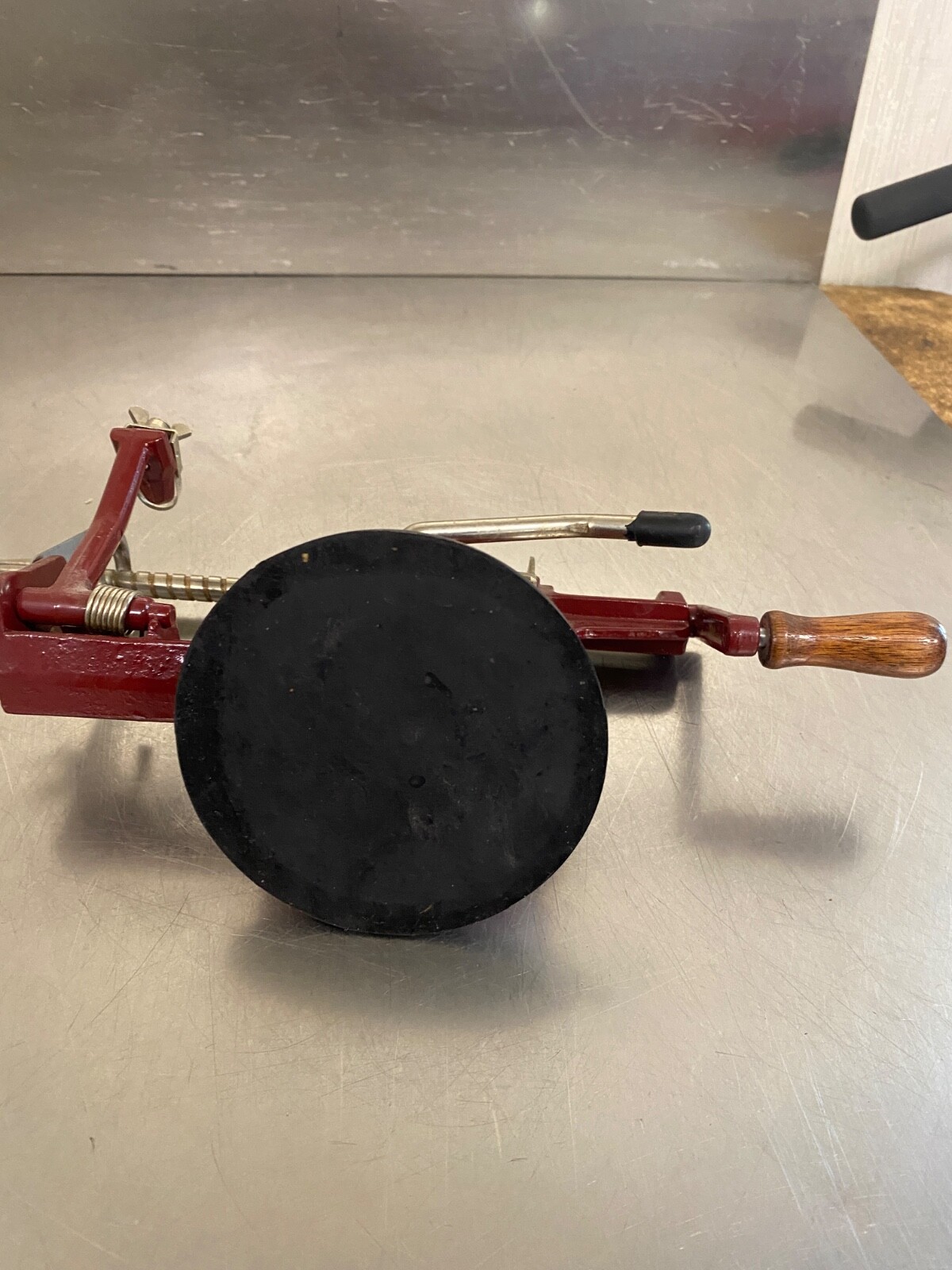Vintage Red Peel Away Apple Potato Peeler Slicer W/Suction Base