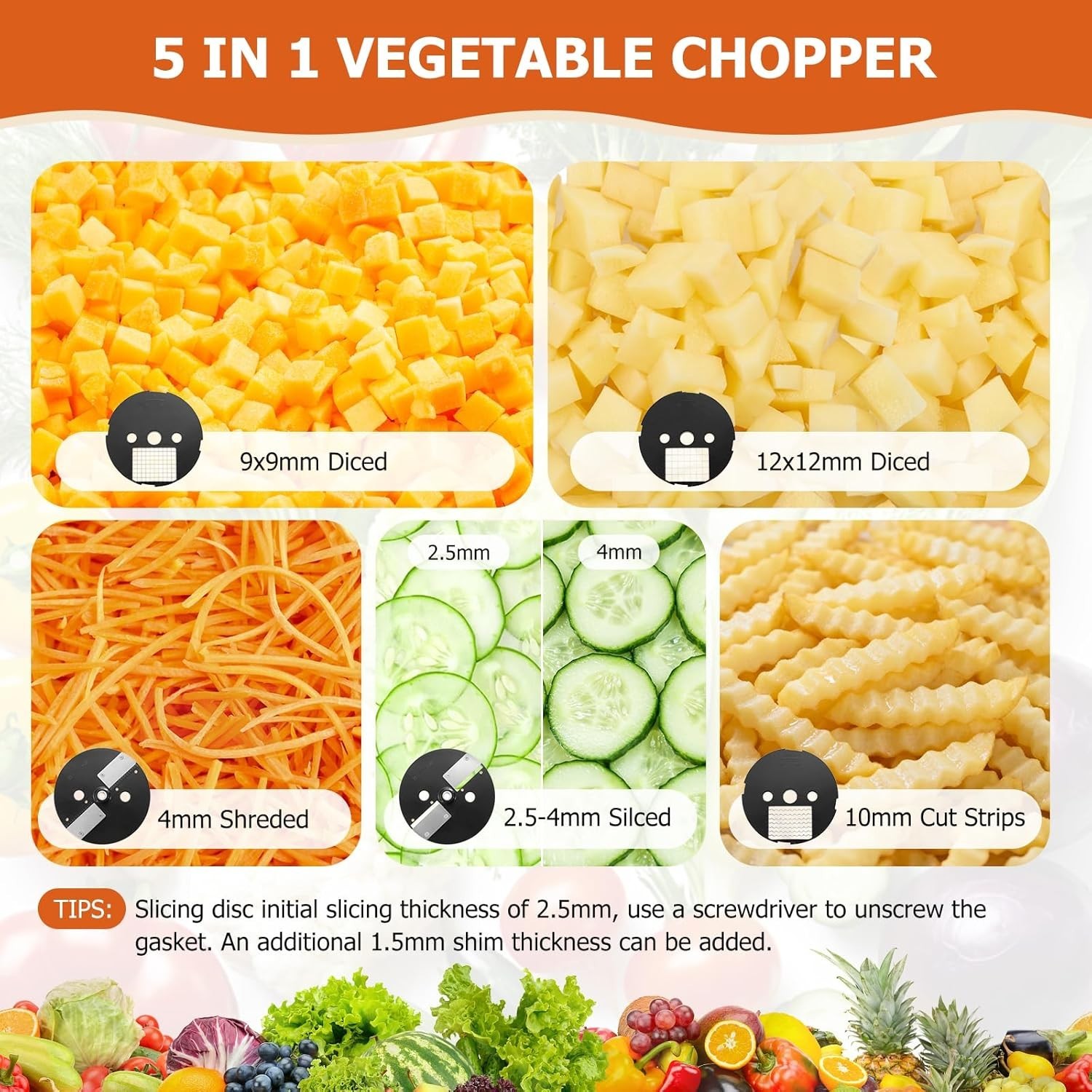 5-In-1 Electric Vegetable Chopper, Commercial Vegetable Slicer Food Processor…