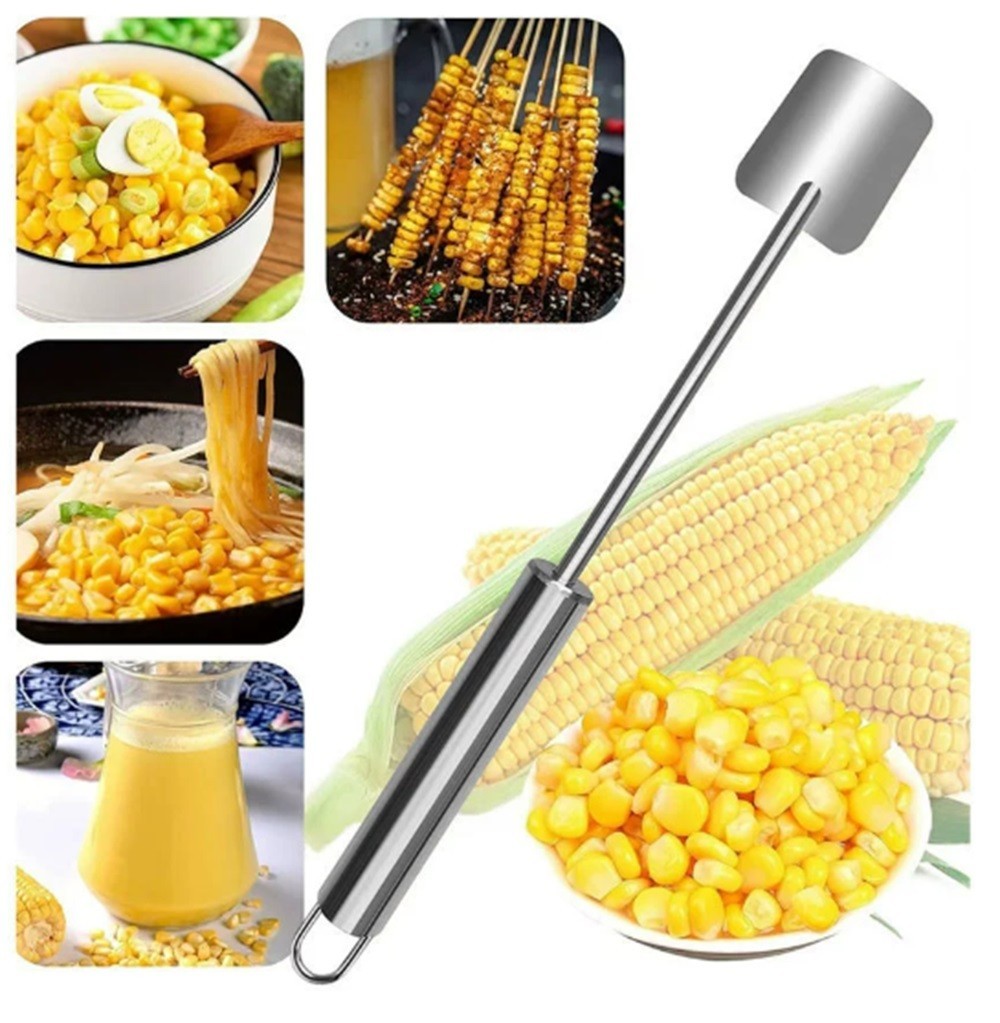1-Pack Long-Handle Stainless Steel Corn Stripper – Easy-Clean Corn Peeler Tool