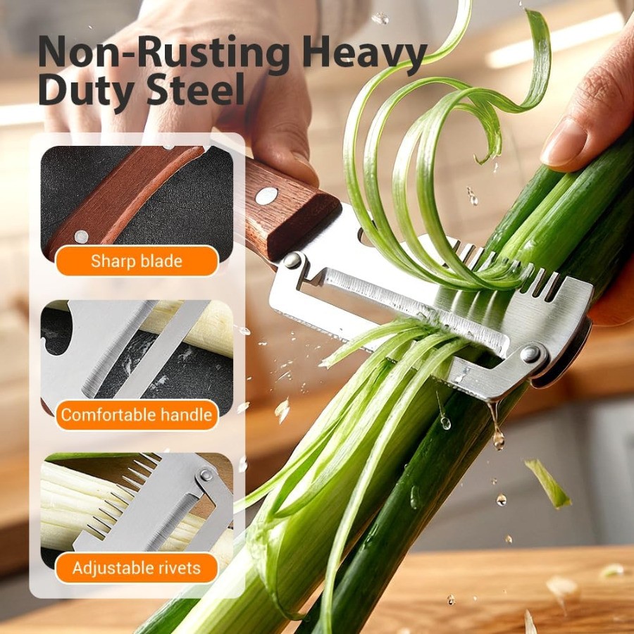 1-2PCS 3 in 1 Vegetable Peeler with Wooden Handle,Stainless Steel Blade Peeler