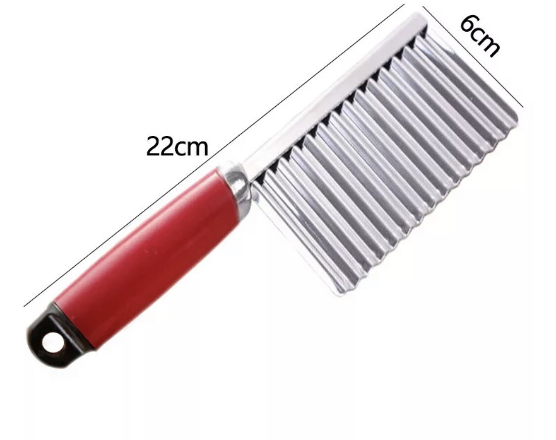 Red Stainless Steel Crinkle Cutter -Wavy French Fry Slicer With Serrated