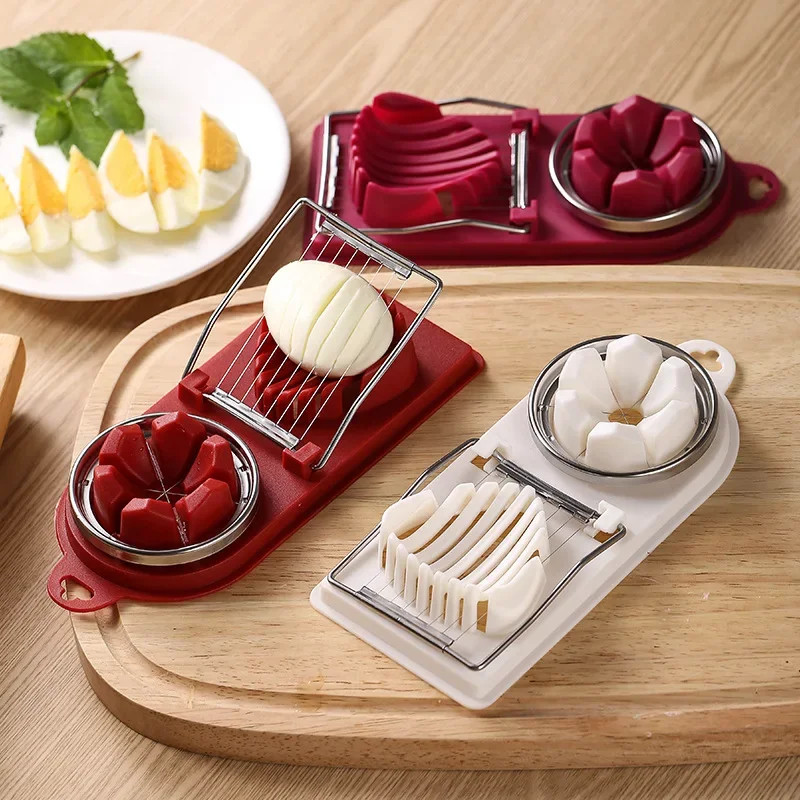 Multifunctional PP Base egg cutter 2-in-1 stainless steel wire pull egg