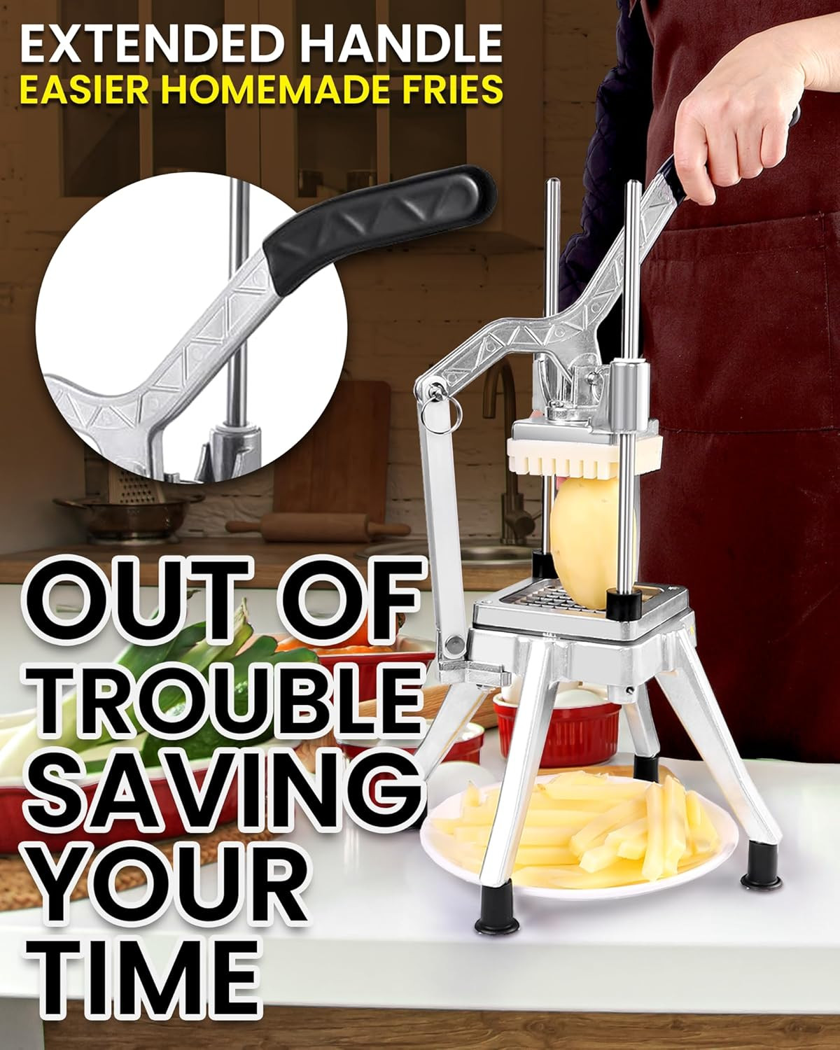 French Fry Cutter Commercial Potato Chopper Stainless Steel Vegetable Dicer Frui