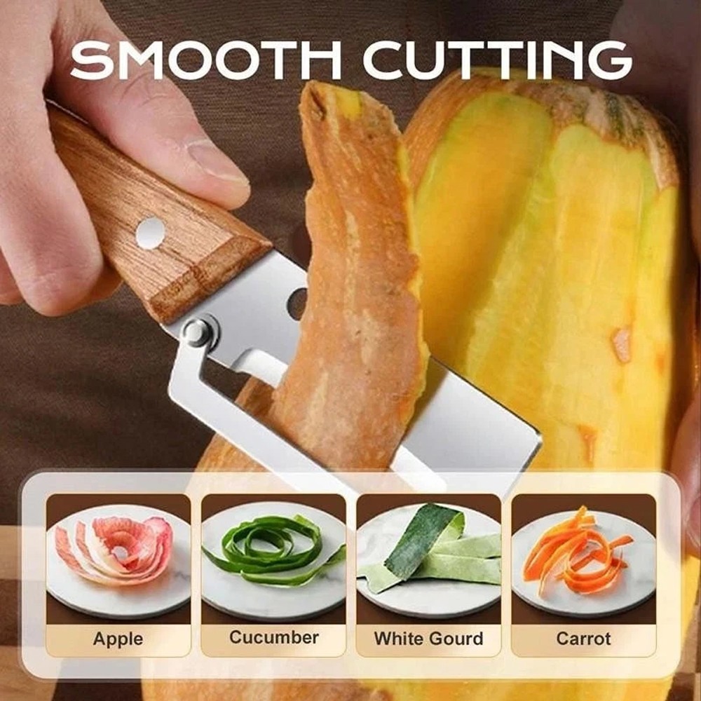 1-5PCS Stainless Steel Peeler with Wooden Handle – Fruit & Vegetable Slicer-NEW