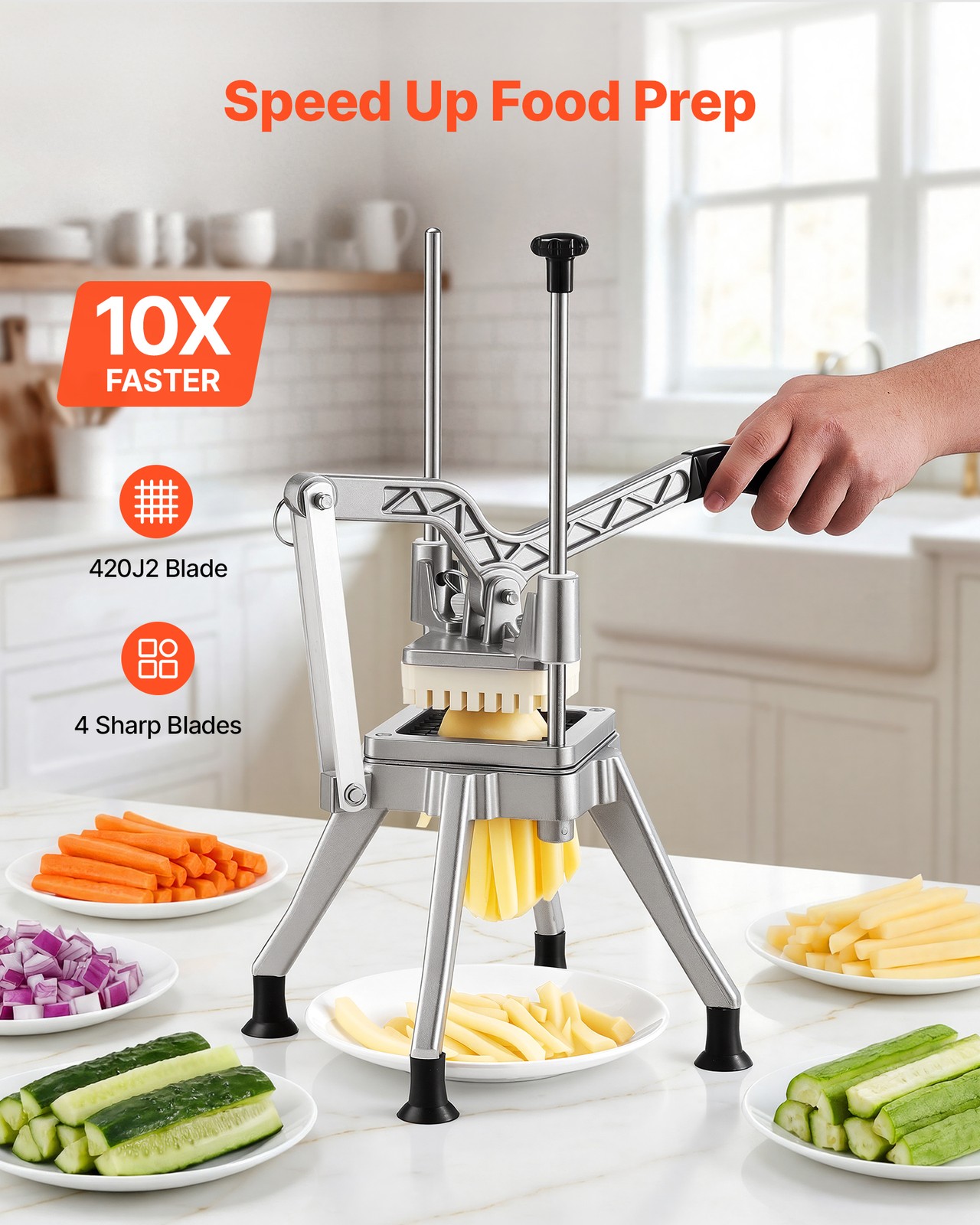 VEVOR French Fry Cutter Commercial Vegetable Chopper with 4 Replacement Blades