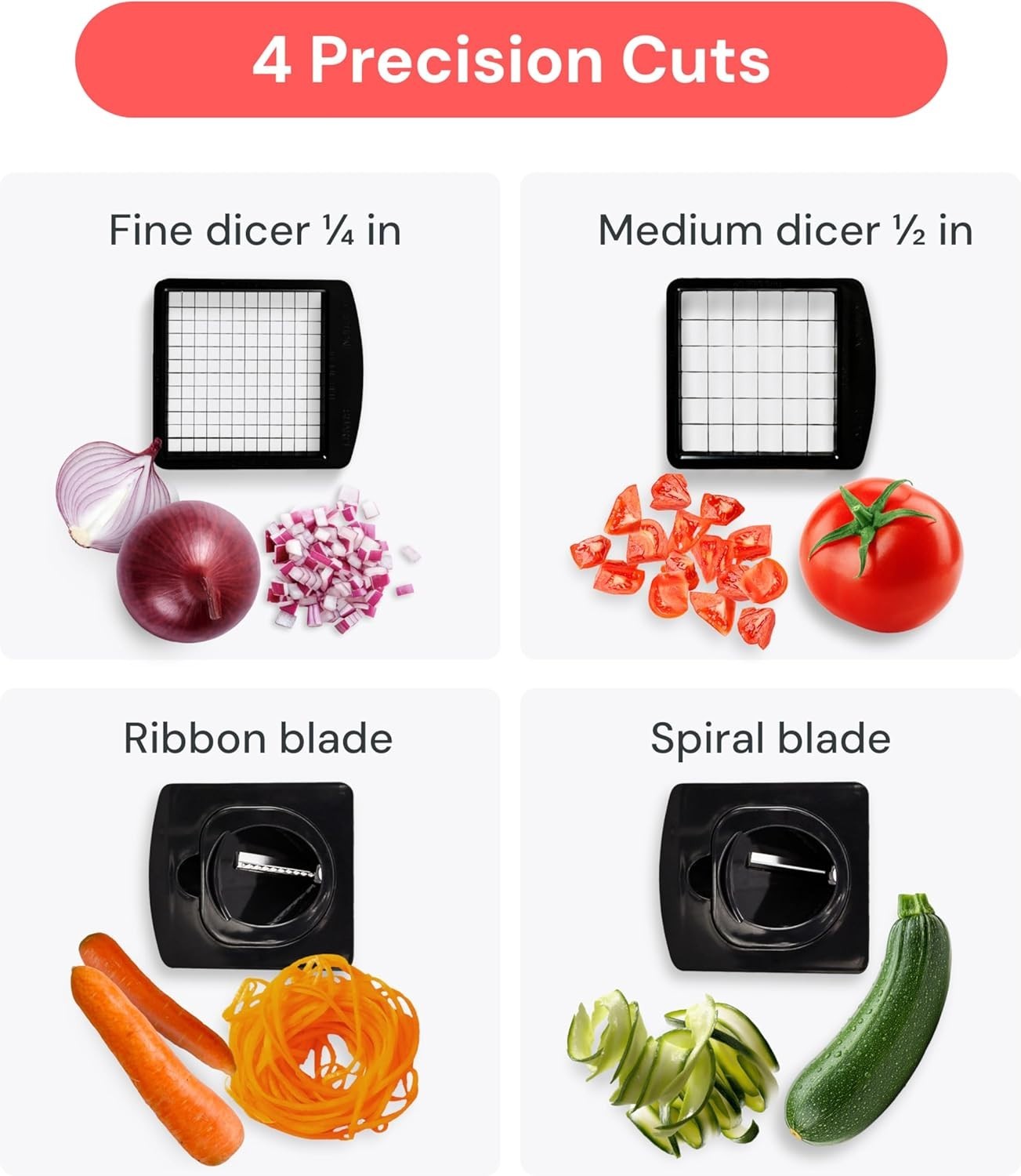 Vegetable Chopper Spiralizer Food Slicer Dicer 4 in 1 Kitchen Gadget