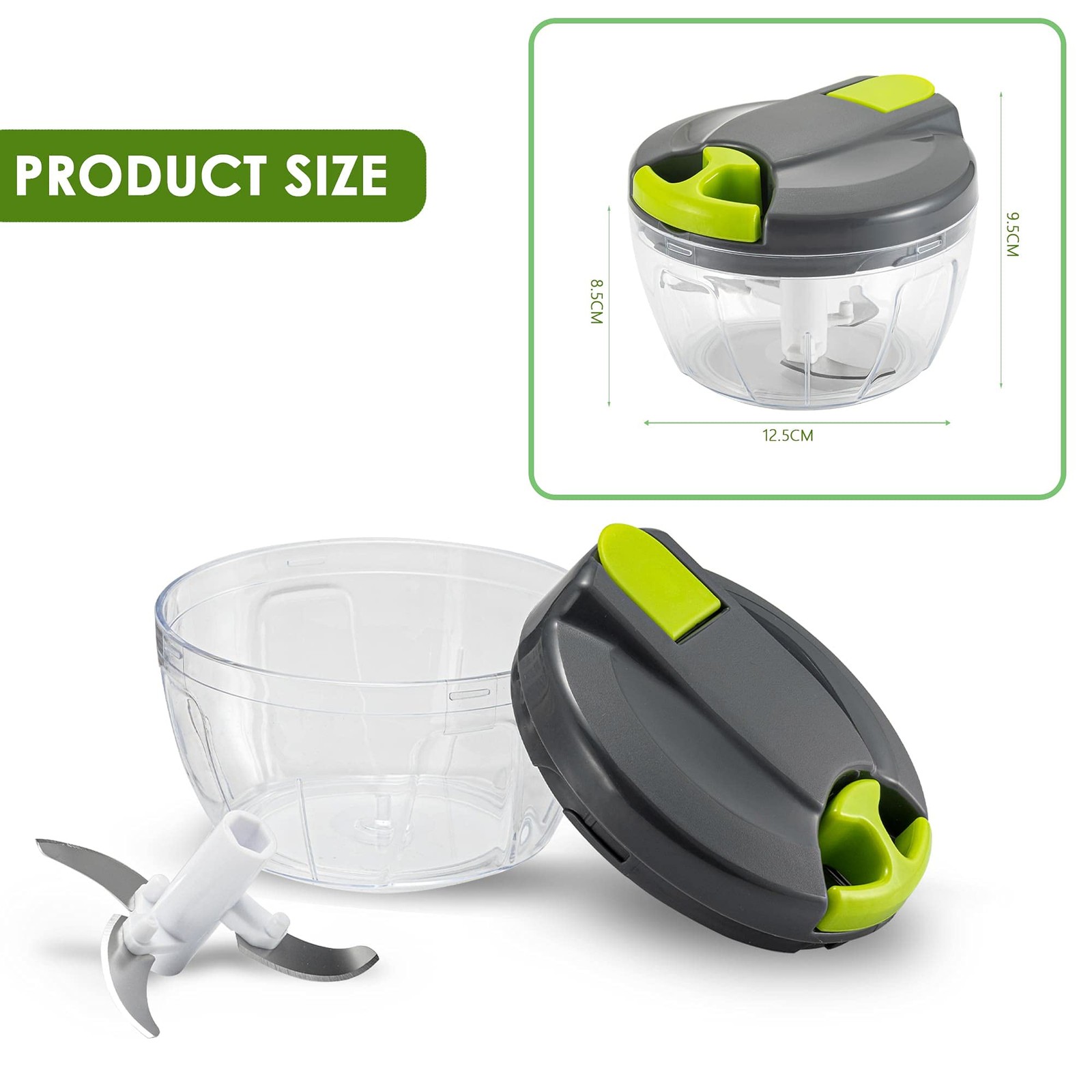 Manual Food Chopper Garlic Press Vegetable Slicer Shredder Green 500ml Kitchen T