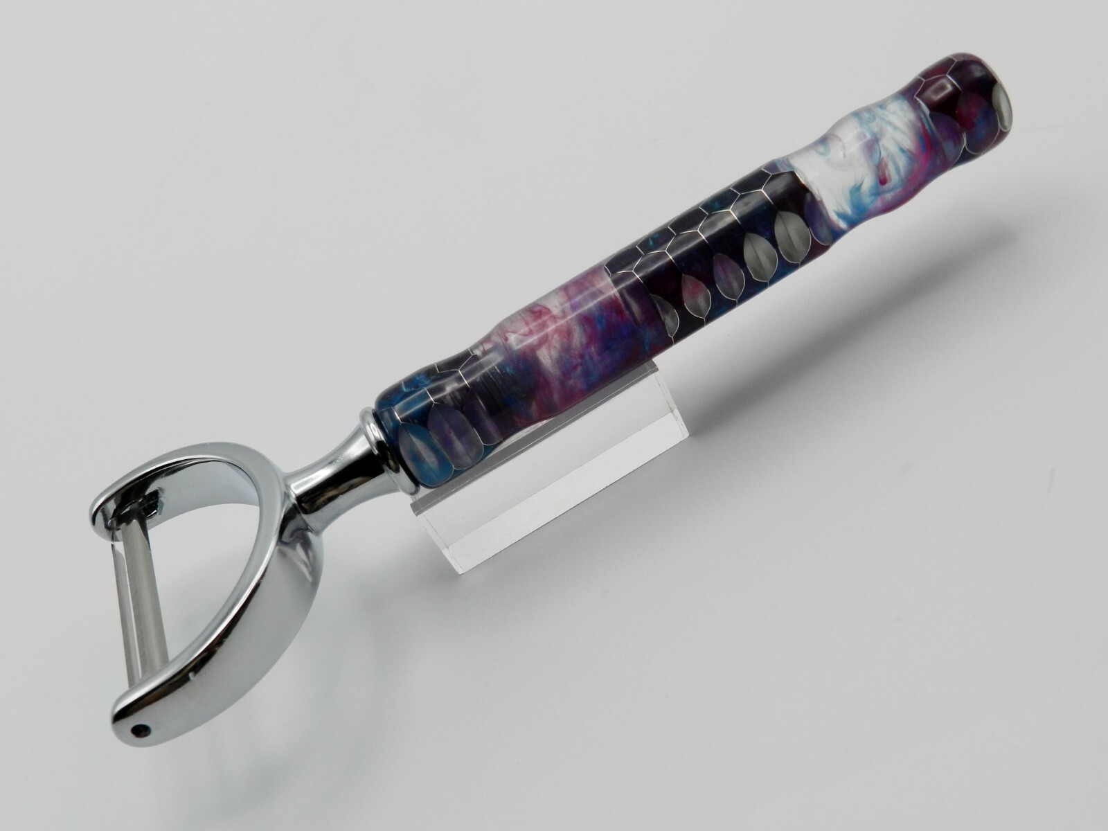 Handmade Kitchen Peeler. Purple/Teal Alumilite Resin with Aluminum Honeycomb #10