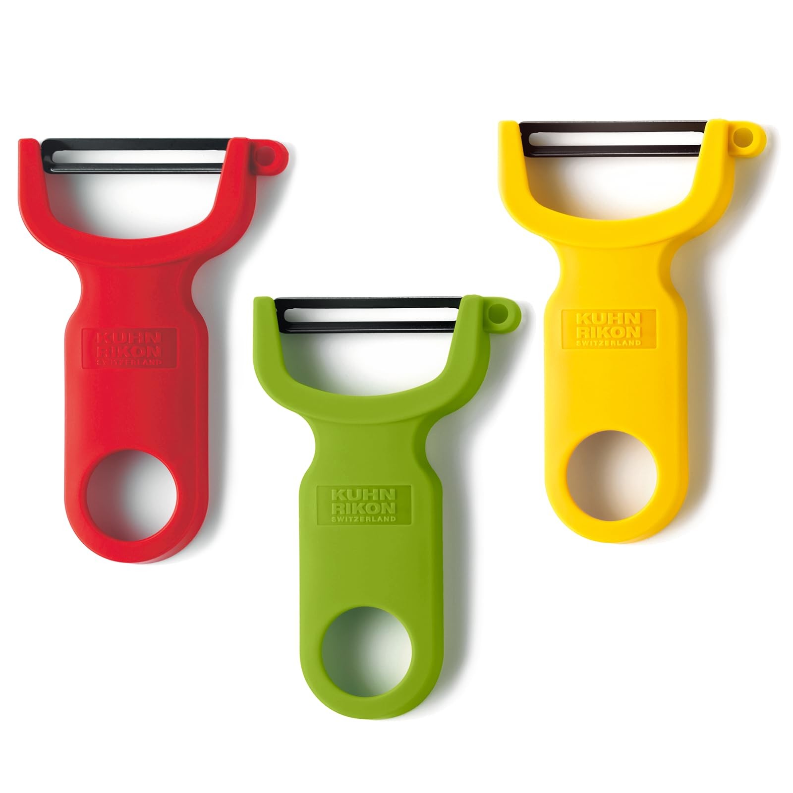 Set of 3 KUHN RIKON Swiss Food Peelers Red Green Yellow Y Peeler for Fruits V…