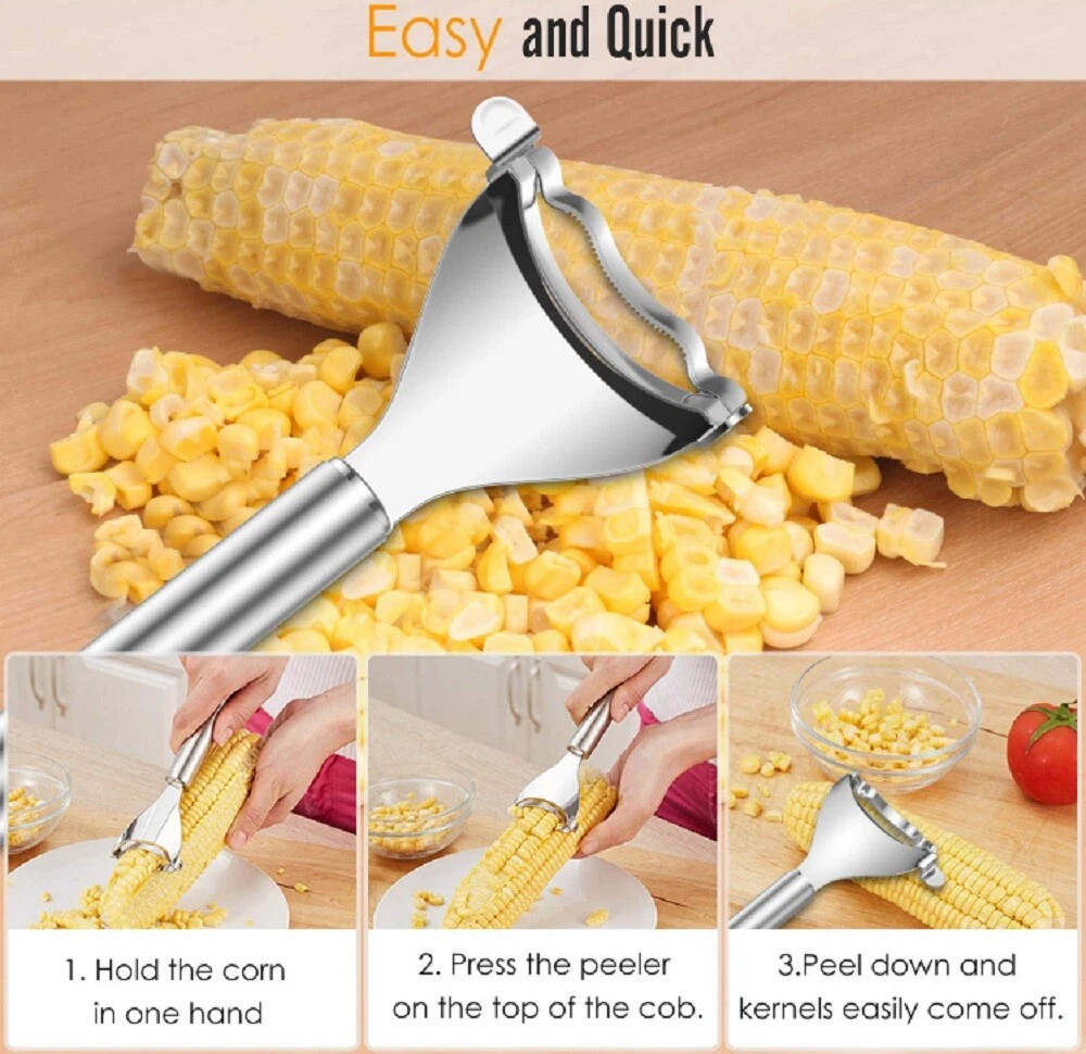 Stainless Steel Corn Cob Peeler Stripper Remover Kitchen Cutter Thresher Tool