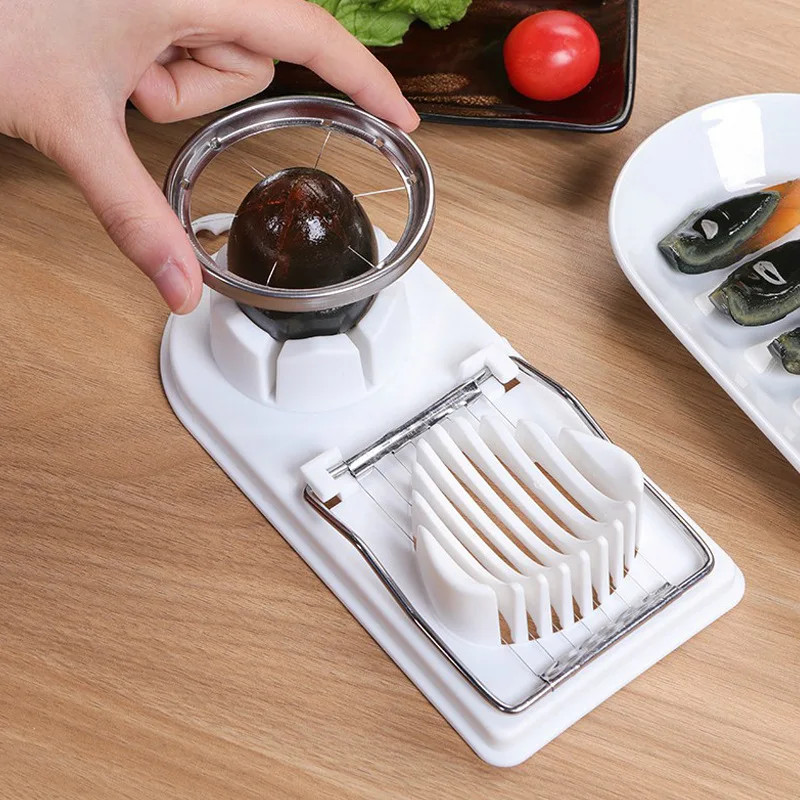 Multifunctional PP Base egg cutter 2-in-1 stainless steel wire pull egg