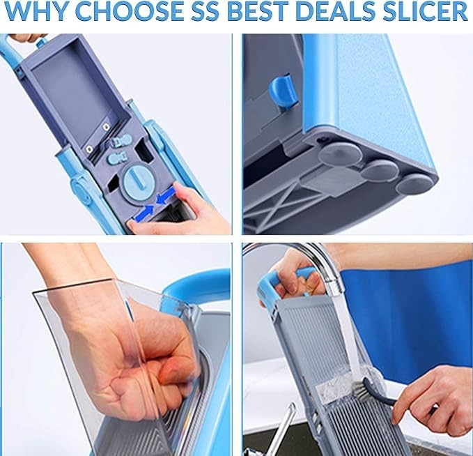 Upgrade Safe Mandoline Slicer for Kitchen, 5-in-1 Vegetable Chopper & Potato Sli