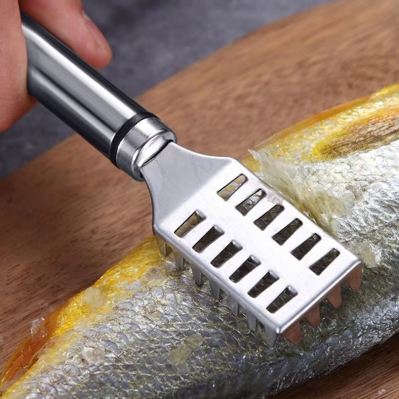 Fish Skin Remover Stainless Steel Scaler Brush Non slip Handle Seafood Tool