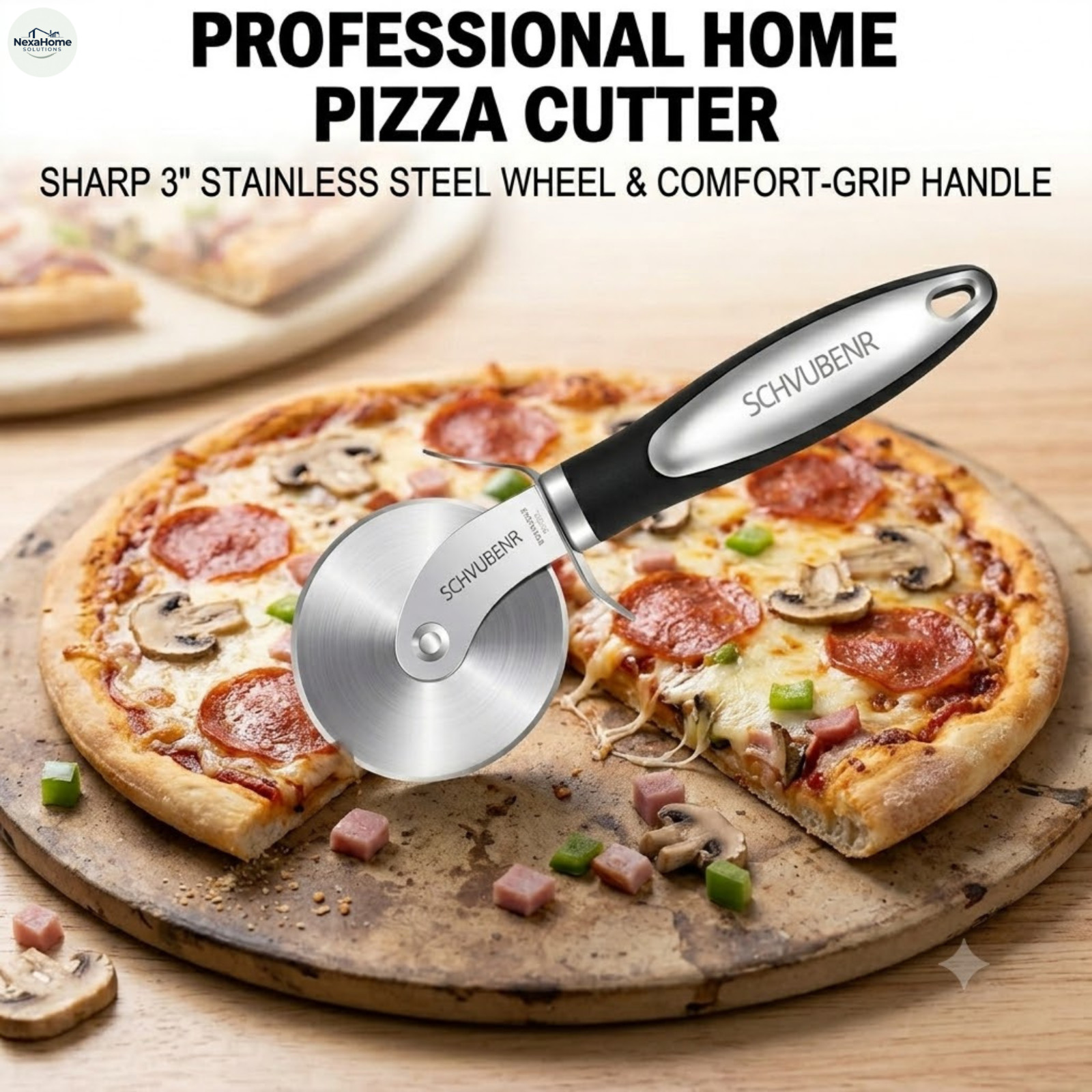 Pizza Cutter Wheel Stainless Steel Slicer Non-Slip Grip Dough Pastry Tool