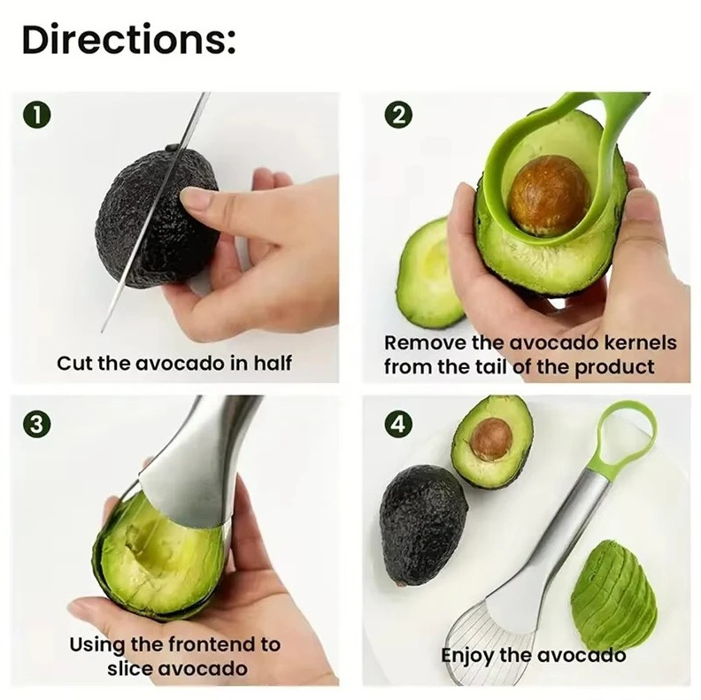 2-in-1 Stainless Steel Avocado Slicer Cutter Peeler Fruit Tool NEW