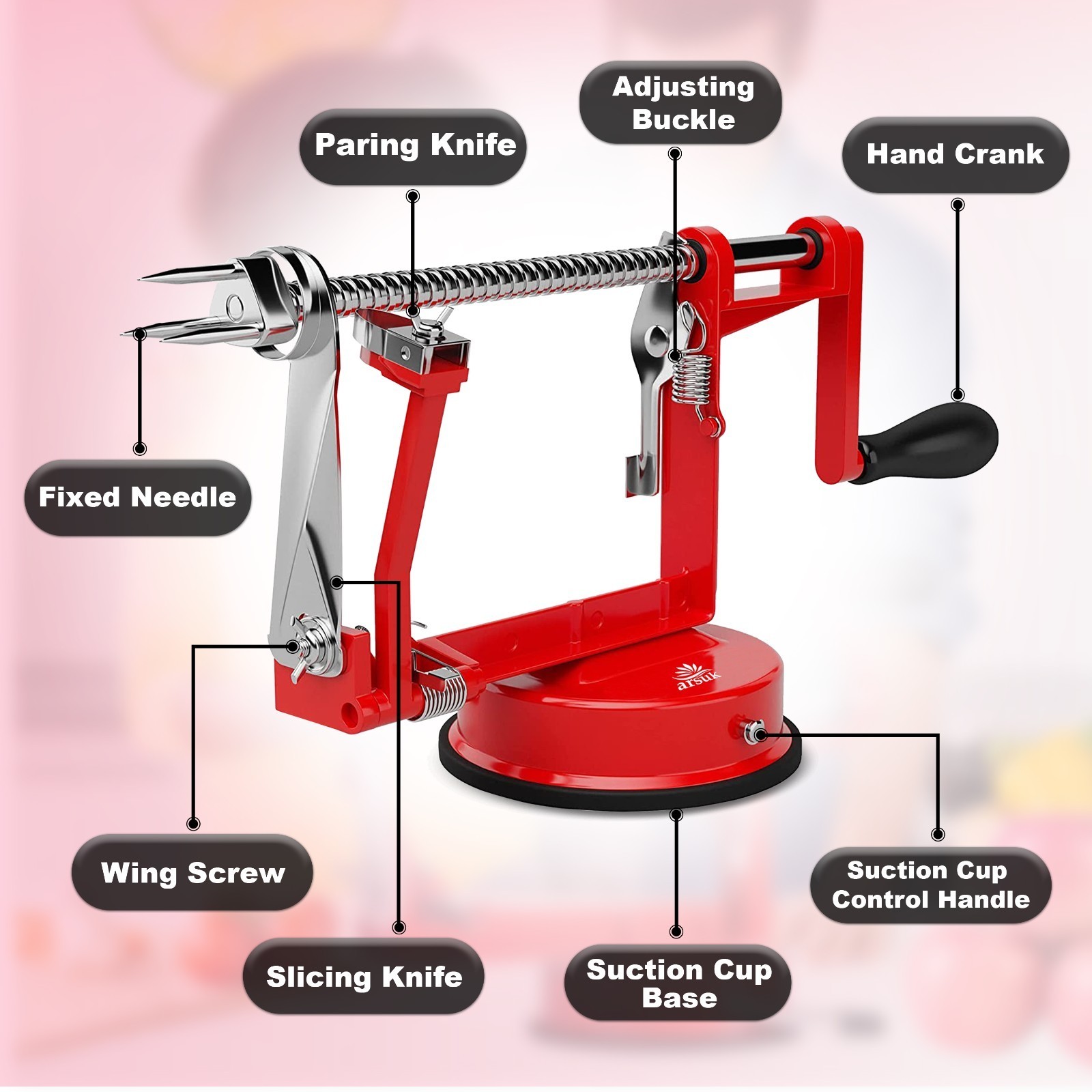 3 in 1 Heavy Duty Fruit Peeler Apple Peeler Corer Slicer Potato w/ Suction Base