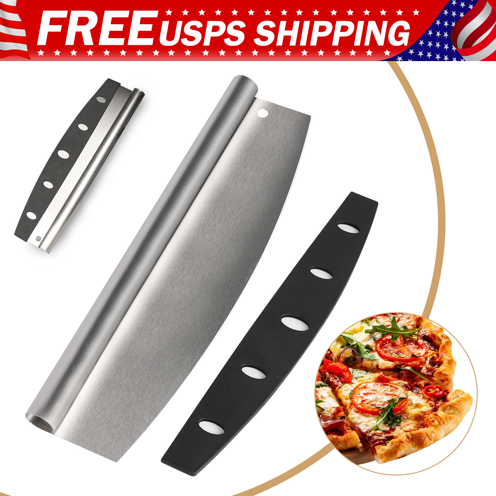 14″Professional Stainless Steel Food Pizza Cutter Rocker Ultra Sharp Pizza Knife