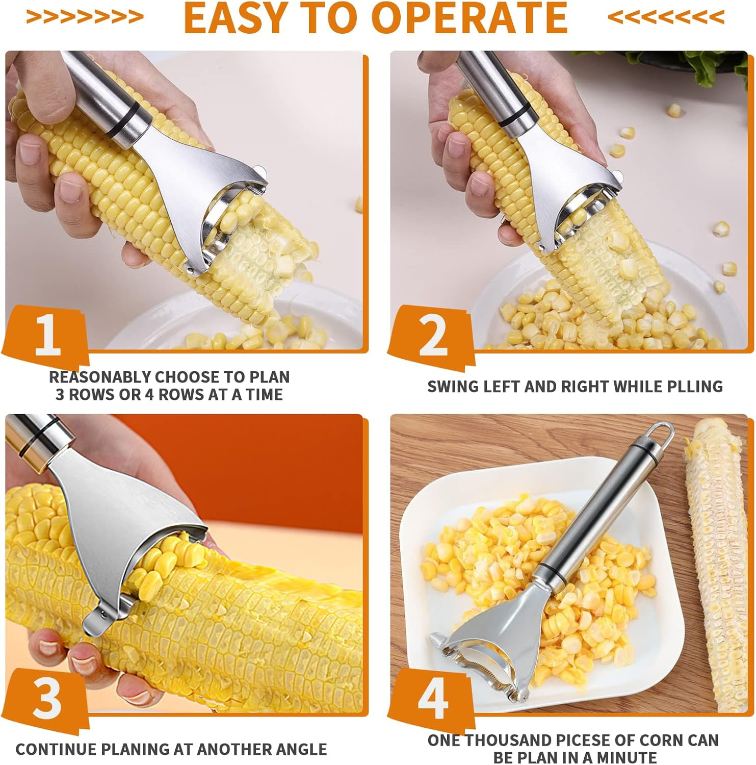 2x Stainless Steel Corn Cob Peeler Stripper Remover Kitchen Cutter Thresher Tool