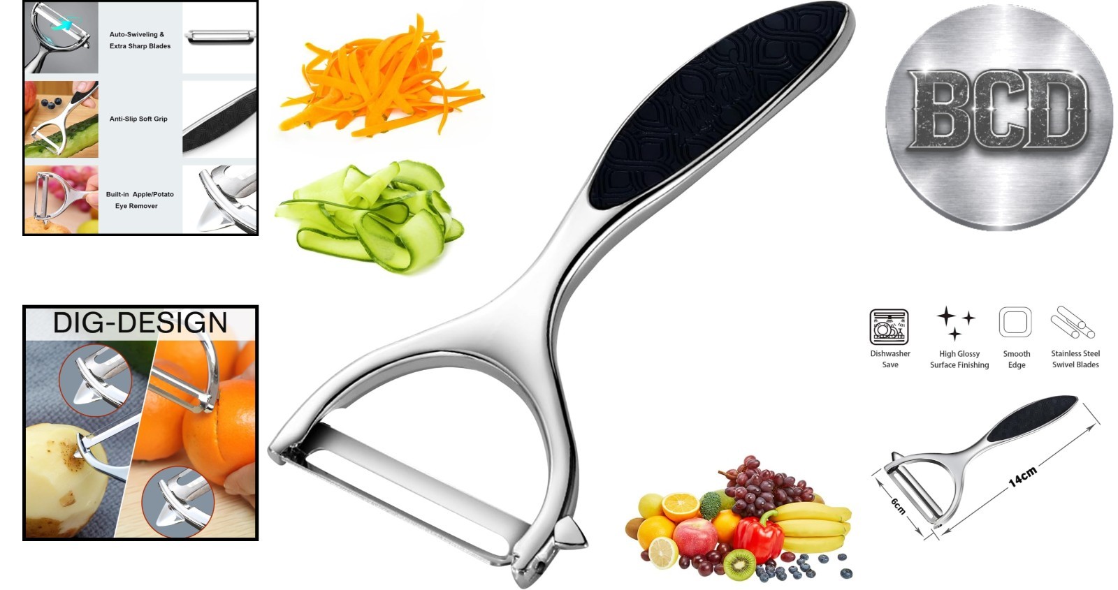 Stainless Steel Y Peeler with Non-Slip Grip – Effortless Peeling, 1 Pack