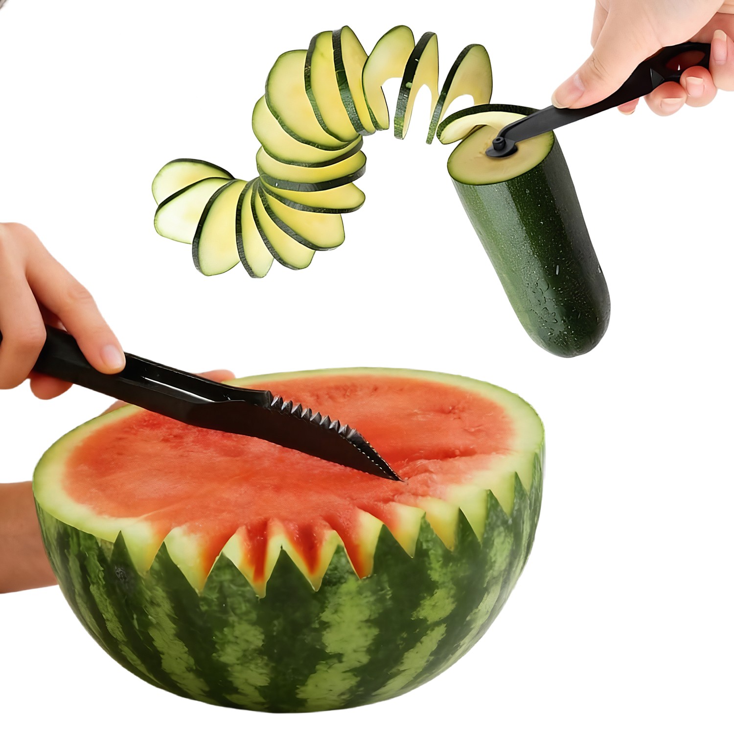 Kitchen Spiral and V-Shaped Tools, 2 in 1 spiral Cutter and V-Shaped Fruit Knife