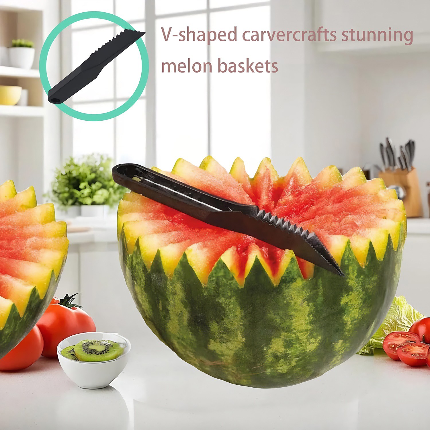 Kitchen Spiral and V-Shaped Tools, 2 in 1 spiral Cutter and V-Shaped Fruit Knife