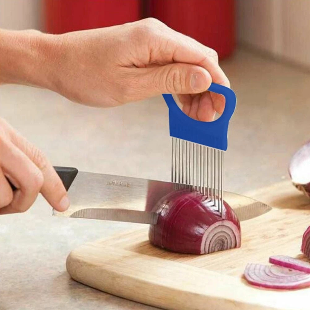 Kitchen Steel Cutter Onion Stainless Slicer Tools Vegetable KF Holder Gadget