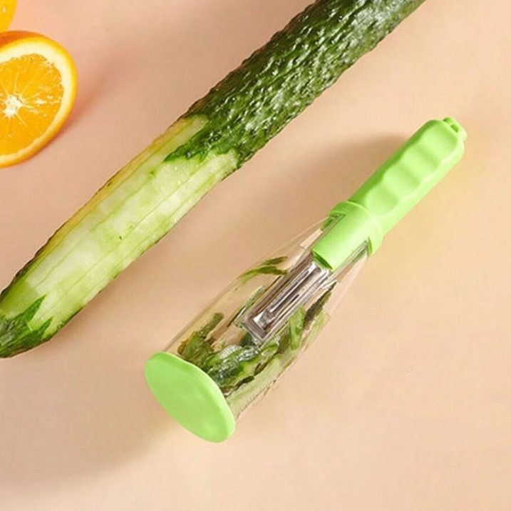 2-In-1 Stainless Steel Fruit & Vegetable Peeler with Peel Storage Bin,Easy Clean
