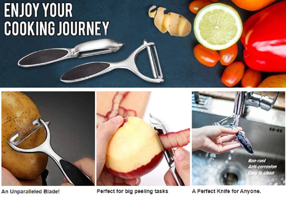 2 Stainless Steel Vegetable & Fruit Peeler Set – Non-Slip Handle Potato Peeler