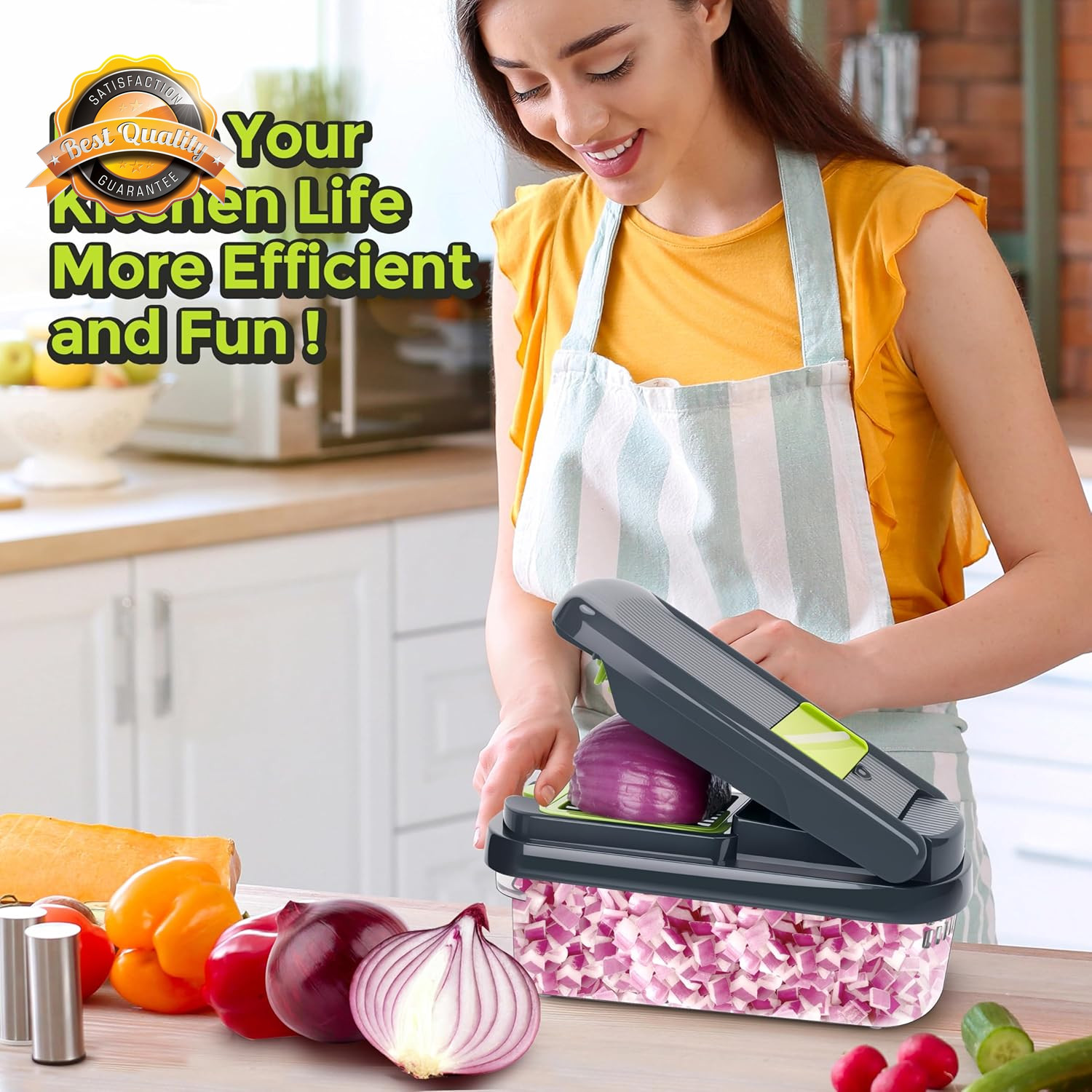 12-in-1 Vegetable Chopper 7 Blade Onion Cutter Food Dicer with Container