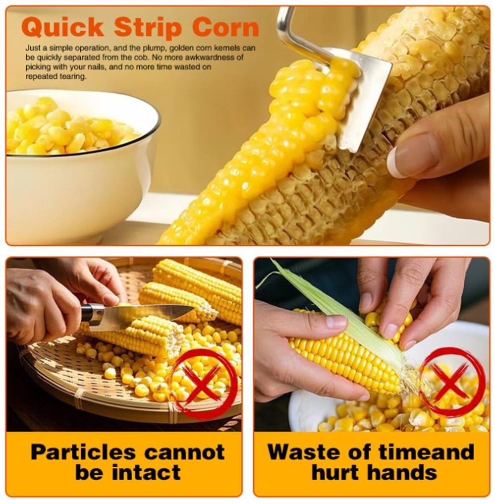 1-Pack Long-Handle Stainless Steel Corn Stripper – Easy-Clean Corn Peeler Tool
